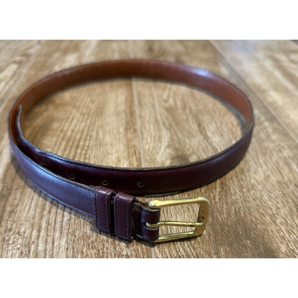 VTG Coach Leather Belt Men 32 Burgundy Burnished Cowhide Solid Brass 5700 USA